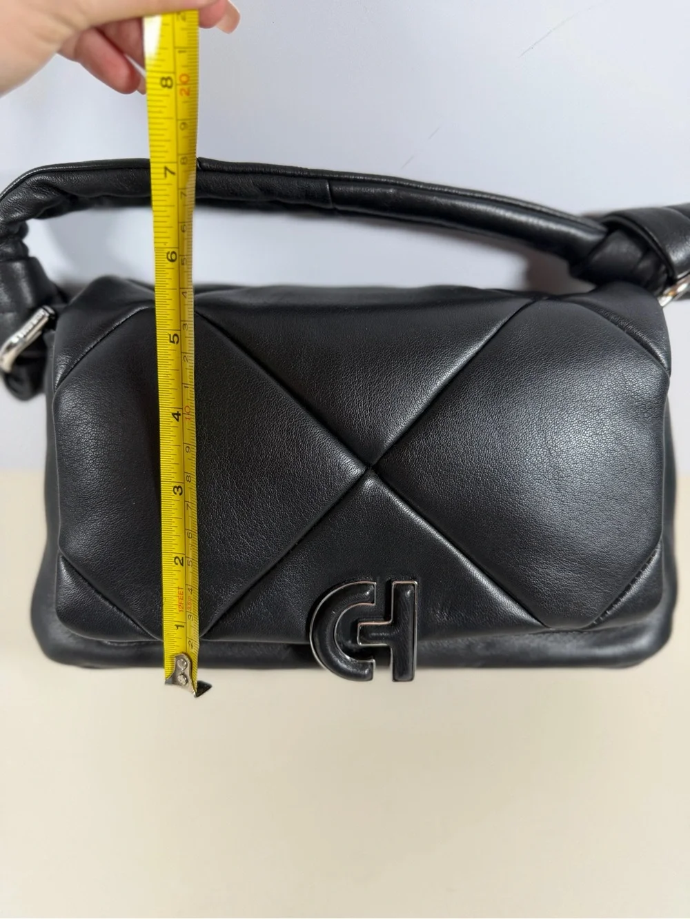 Cole Haan Black Quilted Leather Crossbody Bag with CH Logo